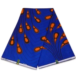 VLISCO stof Hollandais Afrikaanse Wax print - Blauw / Oranje Bulb