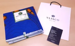VLISCO stof Hollandais Afrikaanse Wax print - Blauw / Oranje Bulb