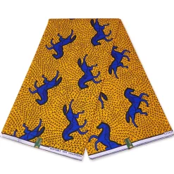 VLISCO stof Hollandais Afrikaanse Wax print - Geel / Blauwe Jumping Horse