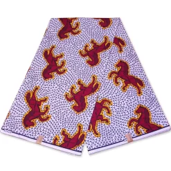 VLISCO stof Hollandais Afrikaanse Wax print - Wit / Rode Jumping Horse