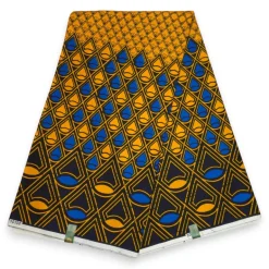 VLISCO stof Hollandais Afrikaanse Wax print - Blauw / Gele Banga