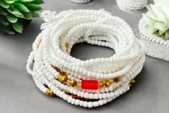Waist Beads / Afrikaanse Heupketting - Nayoghóna - Wit / Rood (Traditioneel niet-elastisch koord)