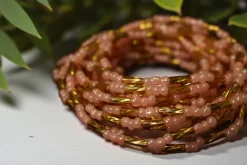 Waist Beads / Afrikaanse Heupketting - AGBUZA - Roze / goud (elastisch)