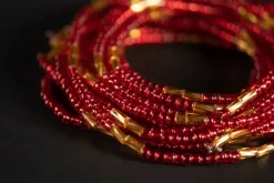 Waist Beads / Afrikaanse Heupketting - ESE - Rood / goud (elastisch)
