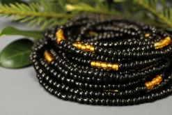 Waist Beads / Afrikaanse Heupketting - OSAWE- Zwart / gold (elastisch)