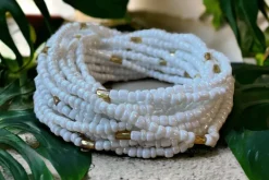 Waist Beads / Afrikaanse Heupketting - DAYO - Wit / Goud (elastisch)