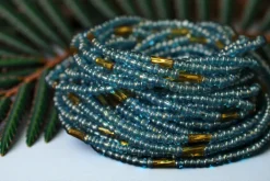 Waist Beads / Afrikaanse Heupketting - IZODUWA - Blauw / gold (elastisch)