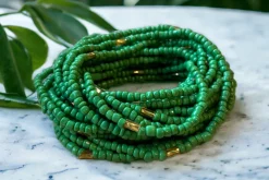 Waist Beads / Afrikaanse Heupketting - ADAEGO - Groen / goud (elastisch)