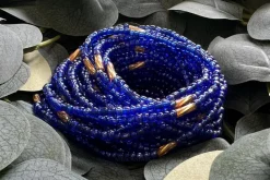 Waist Beads / Afrikaanse Heupketting - EHANA- Blauw / goud (elastisch)