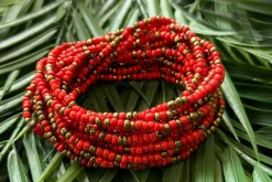 Waist Beads / Afrikaanse Heupketting - EBO - Rood / goud (elastisch)