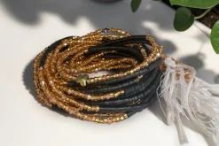 Waist Beads / Afrikaanse Heupketting - Goud Zwart Crystal Adenike (Traditioneel niet-elastisch koord)