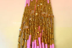 Waist Beads / Afrikaanse Heupketting - Goud Roze Crystal Adaeze (Traditioneel niet-elastisch koord)