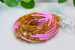 Waist Beads / Afrikaanse Heupketting - Goud Roze Crystal Adaeze (Traditioneel niet-elastisch koord)