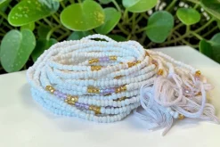 Waist Beads / Afrikaanse Heupketting - Wit Violet Morenike (Traditioneel niet-elastisch koord)