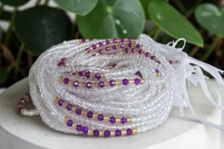Waist Beads / Afrikaanse Heupketting - Paars Transparent Funmilayo (Traditioneel niet-elastisch koord)