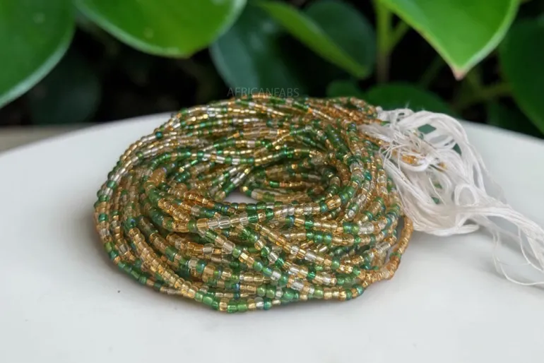 Waist Beads / Afrikaanse Heupketting - Groen Goud Bolanle (Traditioneel niet-elastisch koord)