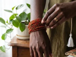 Waist Beads / Afrikaanse Heupketting - Goud Rood Chiamaka (Traditioneel niet-elastisch koord)