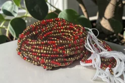 Waist Beads / Afrikaanse Heupketting - Goud Rood Chiamaka (Traditioneel niet-elastisch koord)