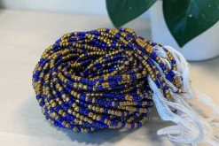 Waist Beads / Afrikaanse Heupketting - Blauw Goud Ajoke (Traditioneel niet-elastisch koord)