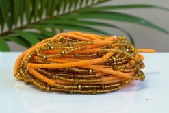 Waist Beads / Afrikaanse Heupketting - Juma - Oranje met goud (Traditioneel niet-elastisch koord)