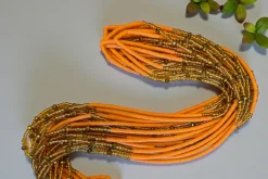 Waist Beads / Afrikaanse Heupketting - Juma - Oranje met goud (Traditioneel niet-elastisch koord)