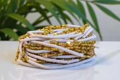 Waist Beads / Afrikaanse Heupketting - Osato - Beige / goud (Traditioneel niet-elastisch koord)