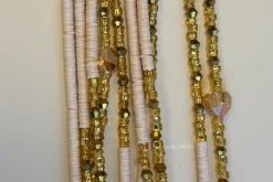 Waist Beads / Afrikaanse Heupketting - Osato - Beige / goud (Traditioneel niet-elastisch koord)