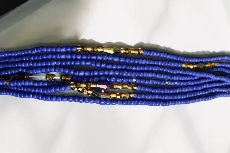 Waist Beads / Afrikaanse Heupketting - Chi - Blauw mix (Traditioneel niet-elastisch koord)