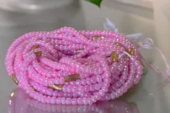 Waist Beads / Afrikaanse Heupketting - Chinara - Goud / roze (Traditioneel niet-elastisch koord)