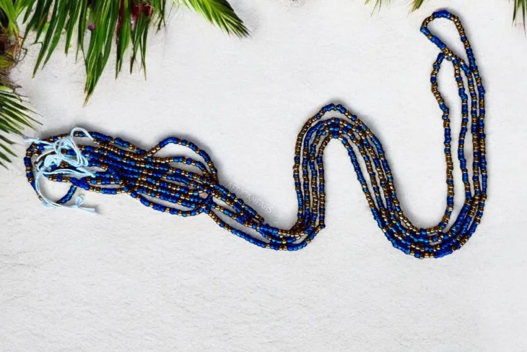 Waist Beads / Afrikaanse Heupketting - Keke - Blauw (Traditioneel niet-elastisch koord)