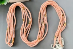 Waist Beads / Afrikaanse Heupketting - Ogbe - Perzik / goud (Traditioneel niet-elastisch koord)