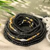 Waist Beads / Afrikaanse Heupketting - Afiangbe - Zwart / goud (Traditioneel niet-elastisch koord)