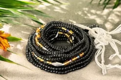 Waist Beads / Afrikaanse Heupketting - Afiangbe - Zwart / goud (Traditioneel niet-elastisch koord)