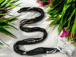 Waist Beads / Afrikaanse Heupketting - Afiangbe - Zwart / goud (Traditioneel niet-elastisch koord)