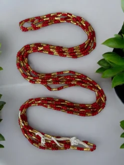 Waist Beads / Afrikaanse Heupketting - Adesuwa - Rood / goud (Traditioneel niet-elastisch koord)
