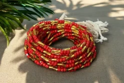 Waist Beads / Afrikaanse Heupketting - Adesuwa - Rood / goud (Traditioneel niet-elastisch koord)