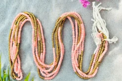 Waist Beads / Afrikaanse Heupketting - Abinéné - Goud / roze (Traditioneel niet-elastisch koord)