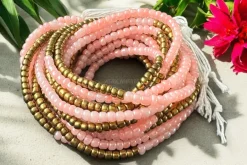 Waist Beads / Afrikaanse Heupketting - Abinéné - Goud / roze (Traditioneel niet-elastisch koord)