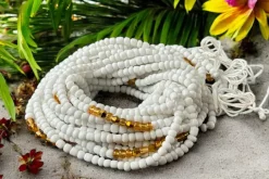 Waist Beads / Afrikaanse Heupketting - Abiéyuwa - Wit / goud (Traditioneel niet-elastisch koord)