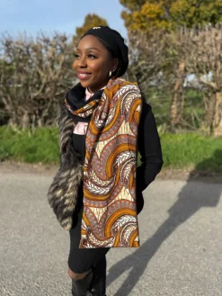 Warme Afrikaanse print sjaal Unisex - Smal model - Oranje Feather