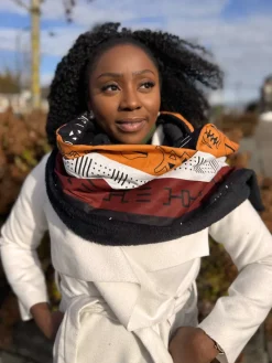 Warme Afrikaanse print sjaal Unisex - Smal model - Bruin Bogolan Symbolen