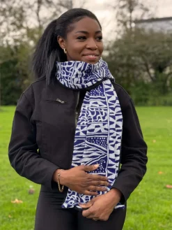 Warme Afrikaanse print sjaal Unisex - Smal model - Blauw Ndop Kameroen