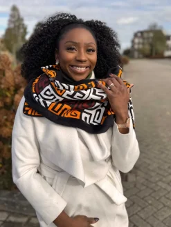 Warme Afrikaanse print sjaal Unisex - Smal model - Bruin Kuba Blokken