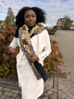 Warme Afrikaanse print sjaal Unisex - Smal model - Zand Bogolan Mozaïek