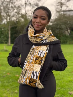 Warme Afrikaanse print sjaal Unisex - Smal model - Zand Bogolan Mozaïek