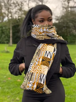 Warme Afrikaanse print sjaal Unisex - Smal model - Zand Bogolan Mozaïek