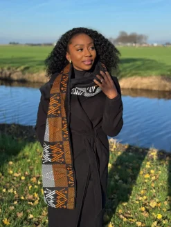 Warme Afrikaanse print sjaal Unisex - Smal model - Oranje tribale patronen