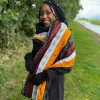 Warme Sjaal met Afrikaanse print Unisex - Donkerbruin / Geel Bogolan Symbols