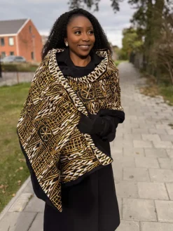 Warme Sjaal met Afrikaanse print Unisex - Zwart Geel Ndop Kameroen