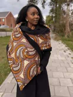 Warme Sjaal met Afrikaanse print Unisex - Oranje Veer